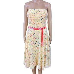 ABS by Allen Schwartz yellow polka dot dress with crinoline Sz 8 Adorable!!